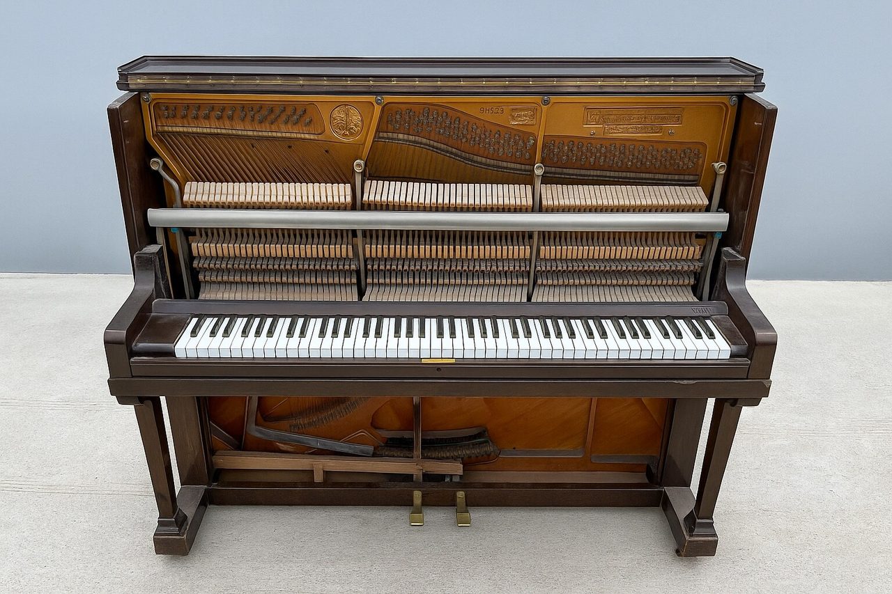 An old upright piano dismantled for responsible recycling